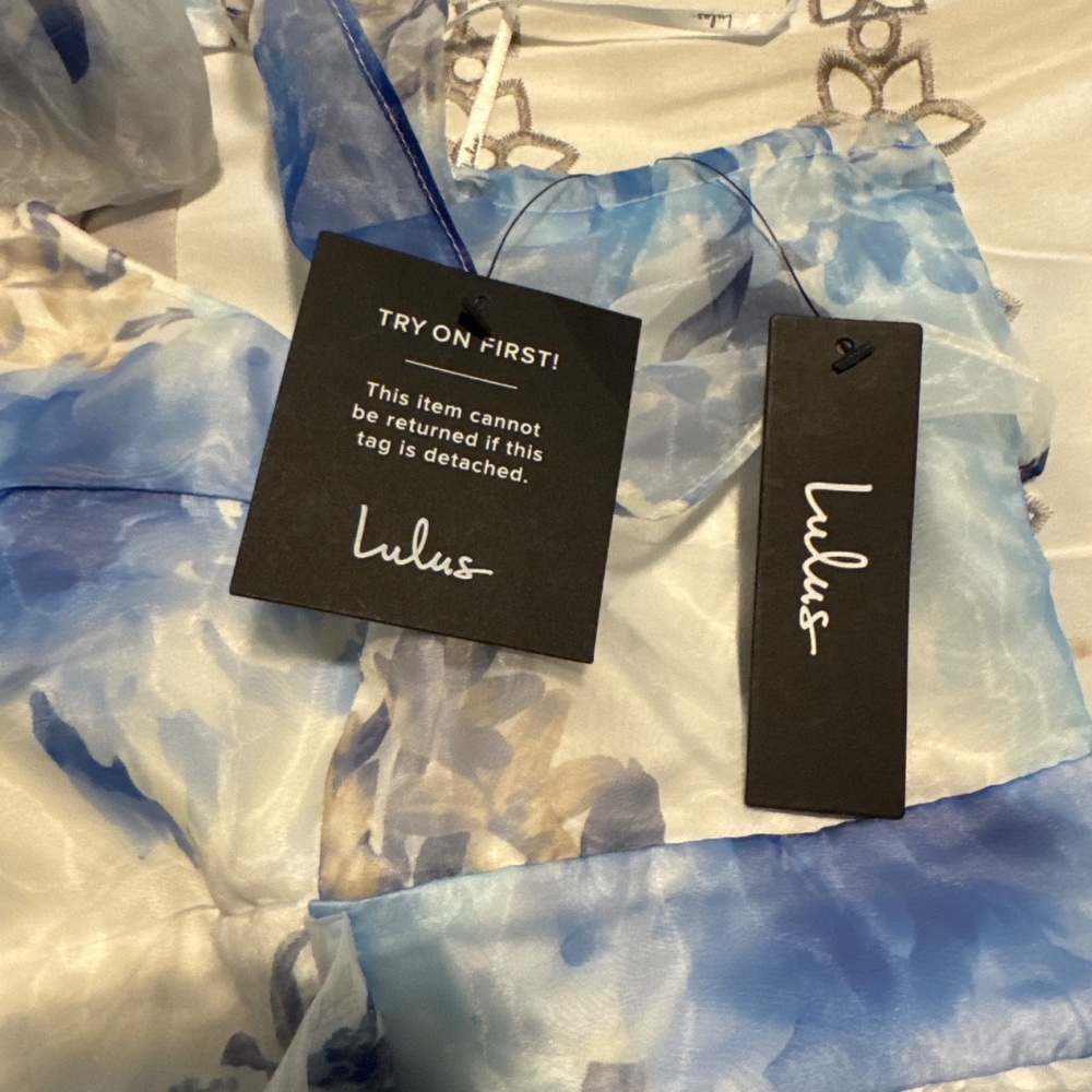 Lulus Sweet Composure White Floral Organza Off-the-shoulder Midi Dress Blue - Picture 5 of 5